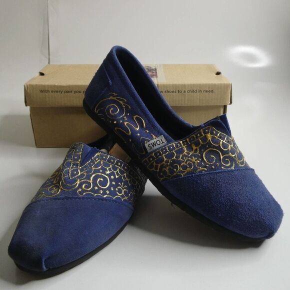 Tom's Royal Blue Gold Hand Painted Henna Boho With Box Size 7 EUC - Picture 1 of 8